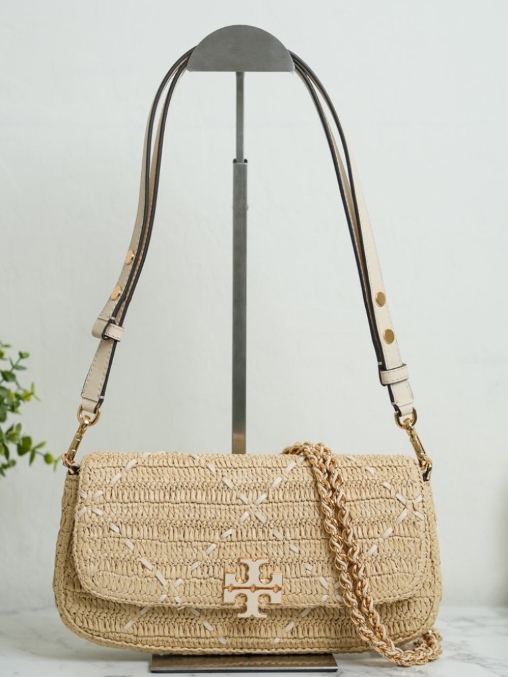 Tory Burch Britten Raffia Crochet Convertible Crossbody 183121 NWT
